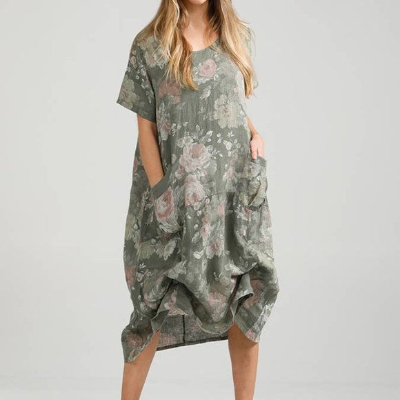 Italian Pure Linen Floral Dress. - Picture 2 of 5